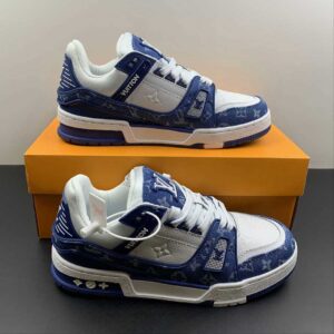 N370O LV TRAINER MONOGRAM DENIM WHITE BLUE